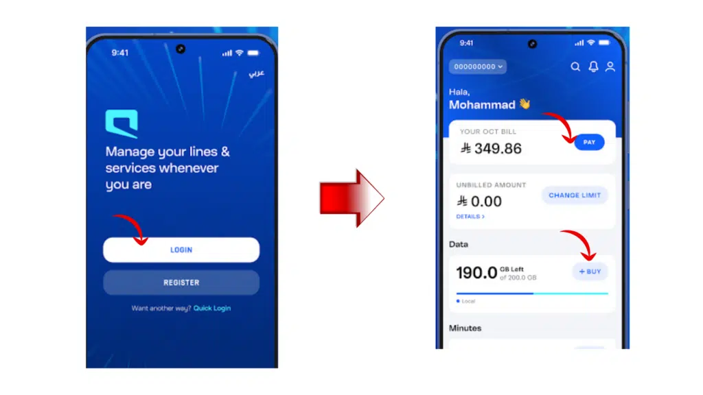 check Mobily data balance Saudi Arabia using Mobily app login and dashboard showing remaining data