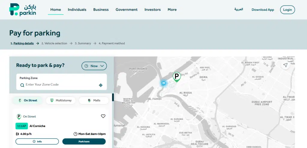 A Screenshot of Parkin Website