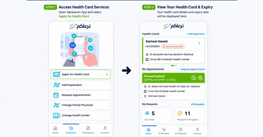 health card expiry check Qatar using Naraakom app view health card expiry date online Qatar
