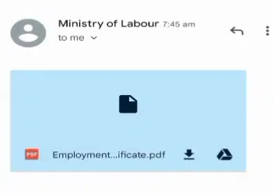 Download employment certificate PDF in UAE from MOHRE email