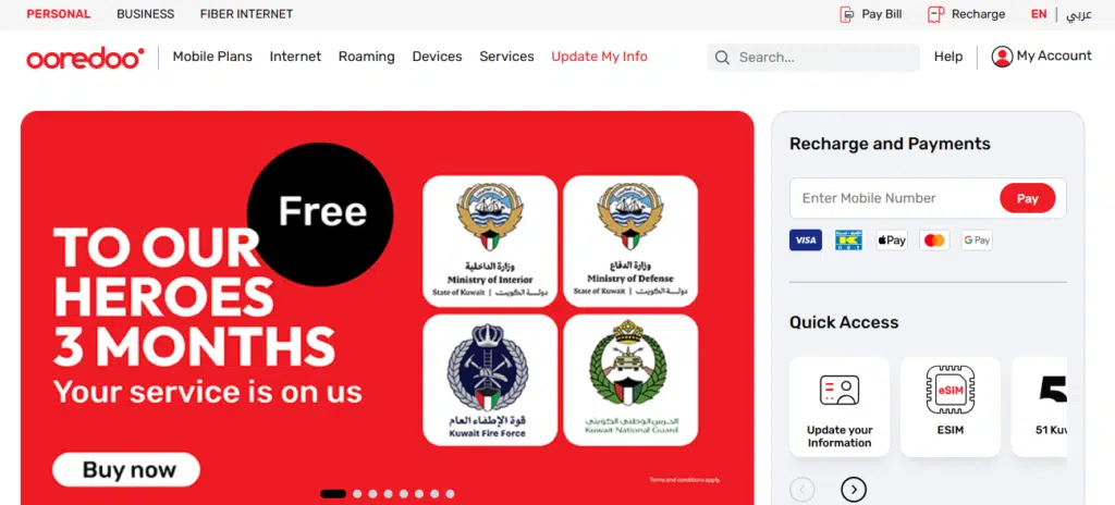 Kuwait Ooredoo Website