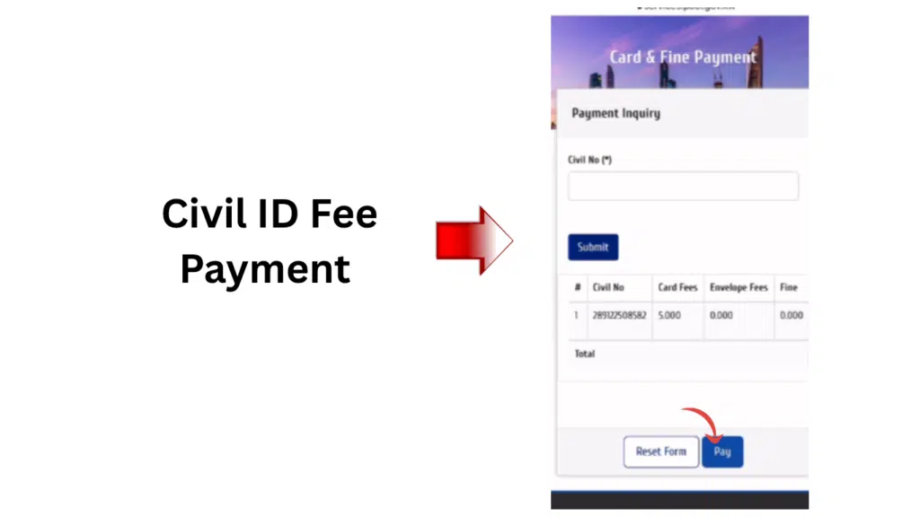 Enter KNET card number for secure Kuwait Civil ID online payment through PACI payment gateway.