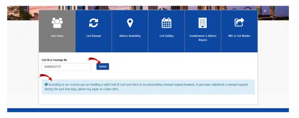 A Screenshot of checking PACI Civil ID status