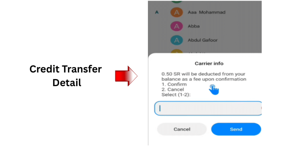 FRiENDi Mobile balance transfer confirmation screen in Saudi Arabia