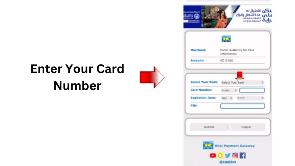 Civil ID fee payment process in Kuwait showing PACI online payment form and payment confirmation option.