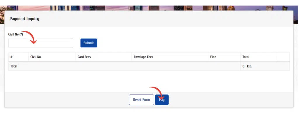 Enter Kuwait Civil ID number online to check and pay Civil ID fees through PACI payment inquiry system.