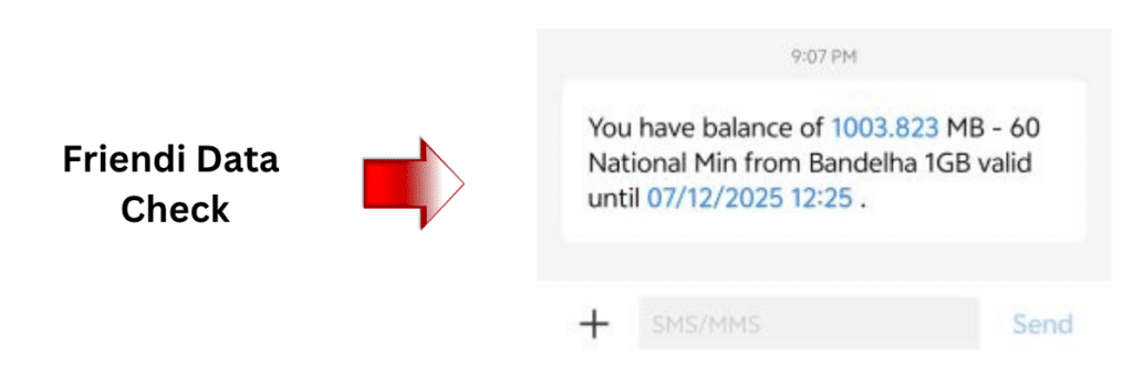 FRiENDi Mobile internet data balance check message in Saudi Arabia