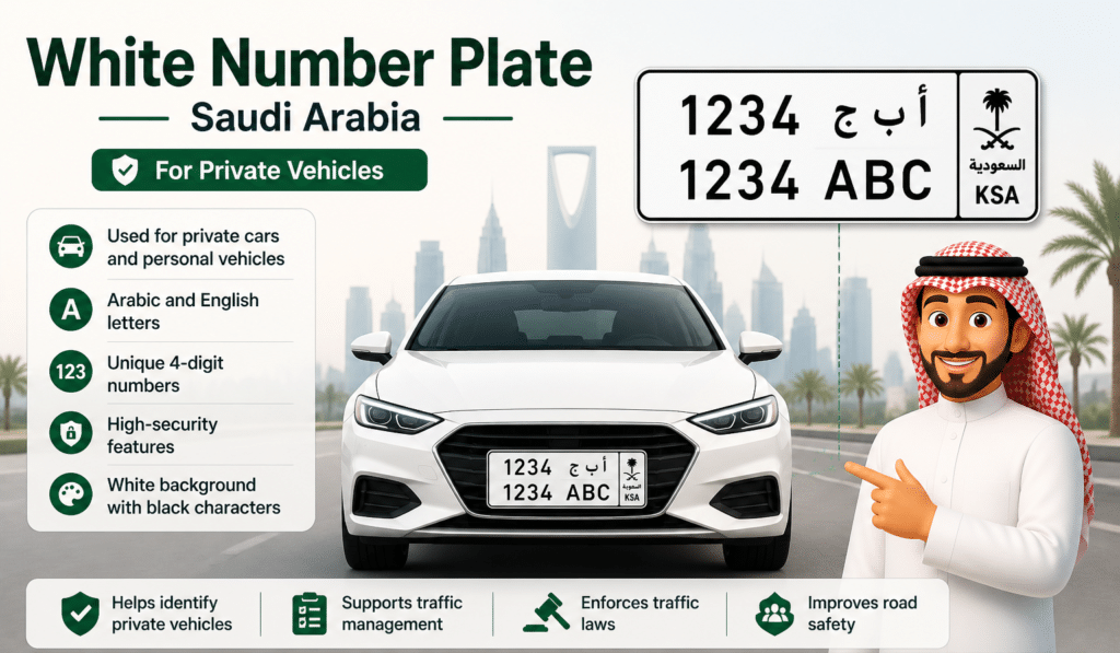 Yellow number plate Saudi Arabia for taxis with Arabic English letters taxi car license plate example