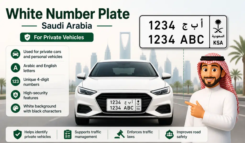 Yellow number plate Saudi Arabia for taxis with Arabic English letters taxi car license plate example