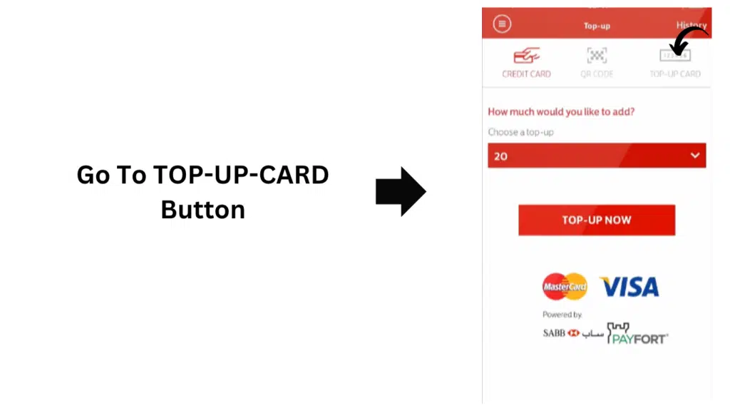 Virgin Recharge Code tutorial showing the Top-Up Card option in the Virgin Mobile app for voucher recharge.
