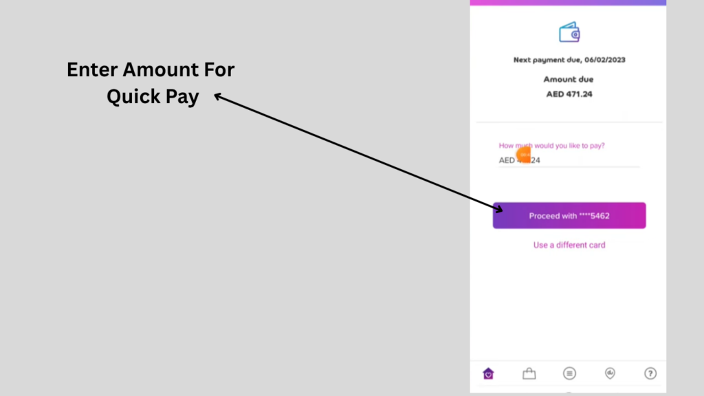 Du Quick Pay amount entry screen before paying a Du postpaid bill online.