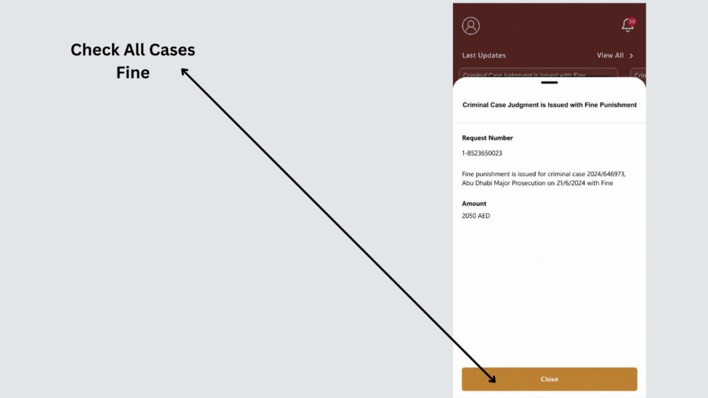 Abu Dhabi private notary fine cases (All cases) displayed in the ADJD app.