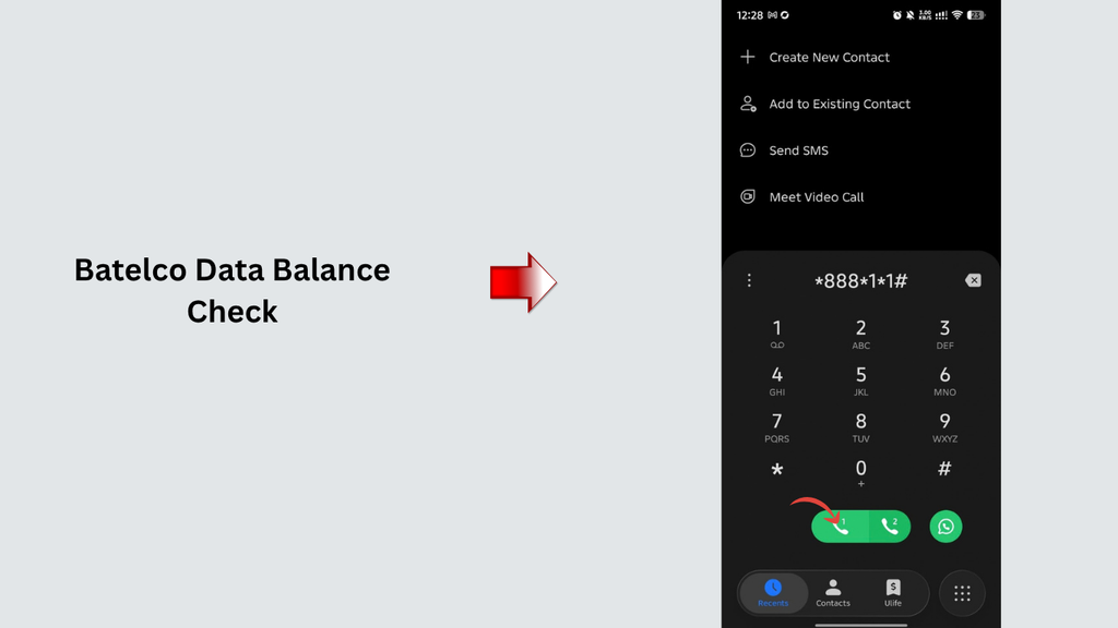 Batelco data balance check USSD code