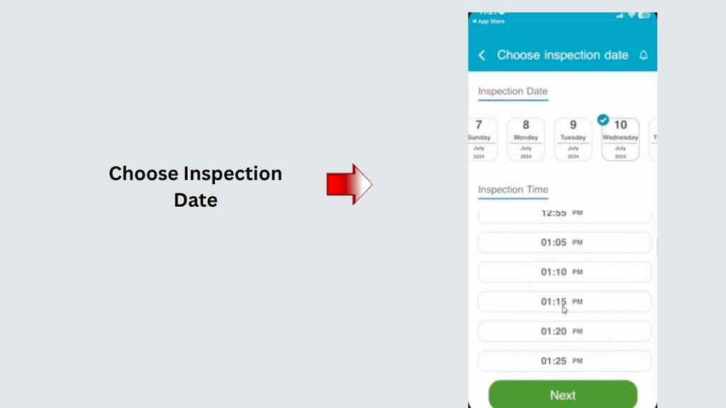 Choose an inspection date and time for an MVPI appointment online through the vehicle inspection booking system.