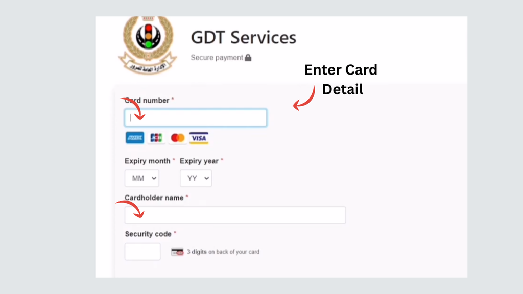 Enter card details for Driving Test Appointment Bahrain payment