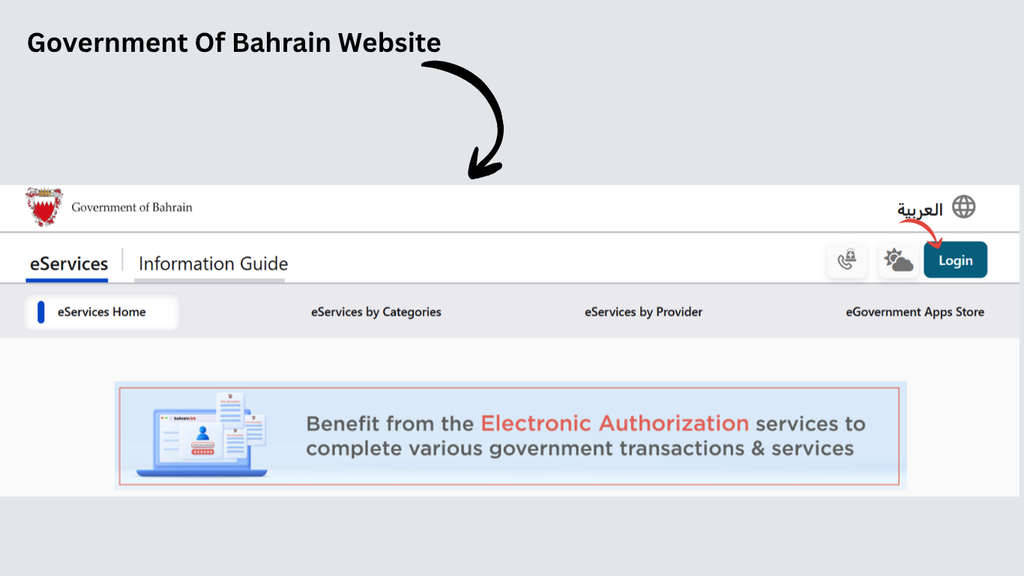 Government of Bahrain eServices website for checking traffic fines and traffic services