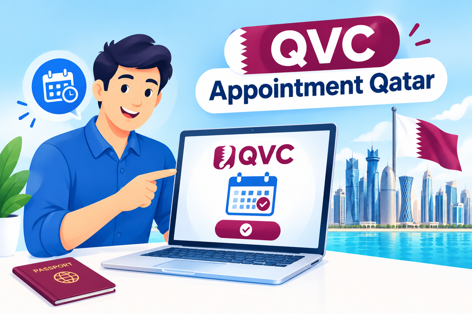 QVC Appointment Qatar – online appointment booking with Qatar visa and calendar icons