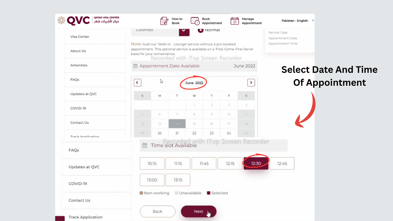 QVC Appointment Qatar – Select appointment date and time