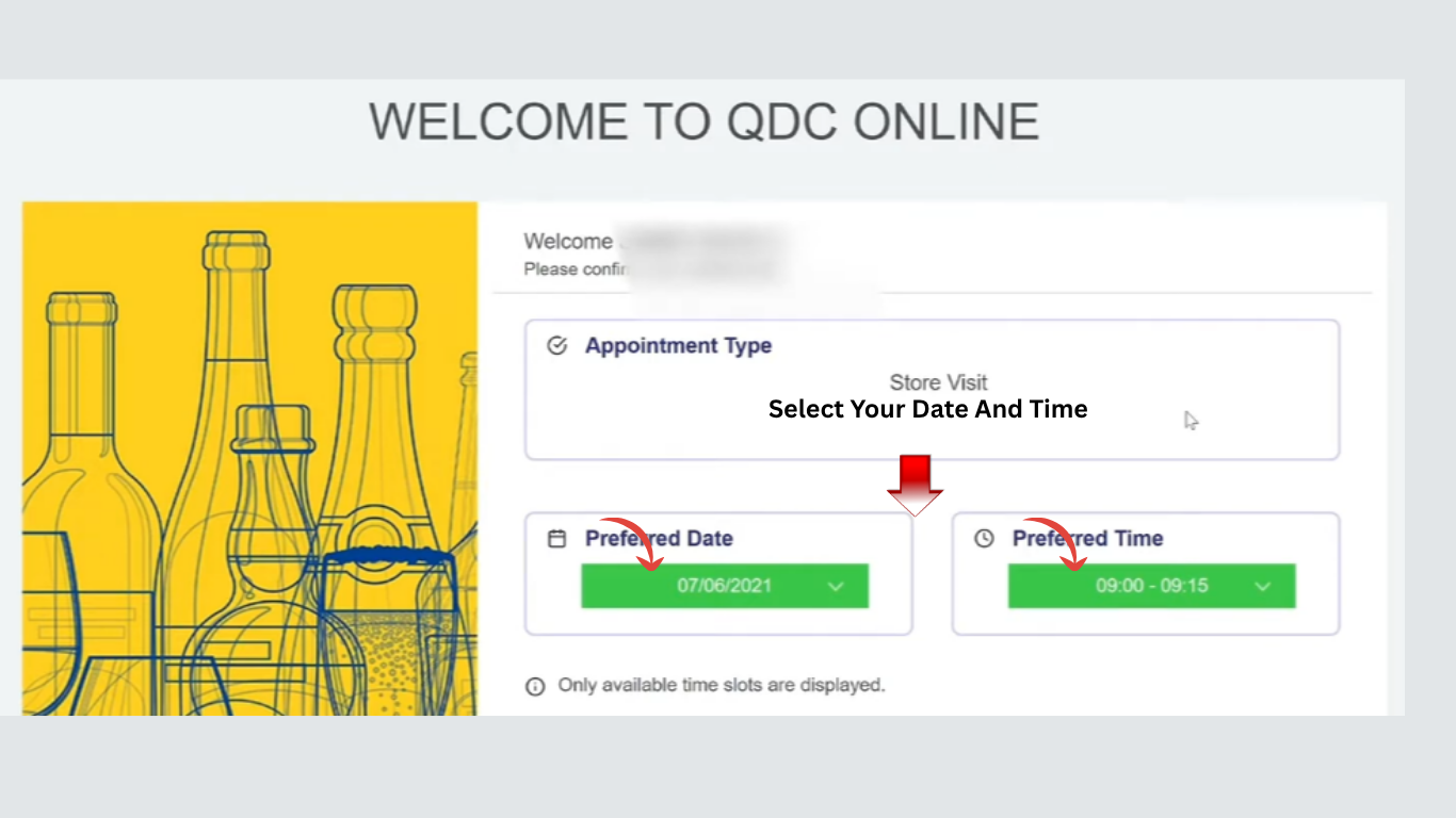 QDC appointment online date and time selection screen