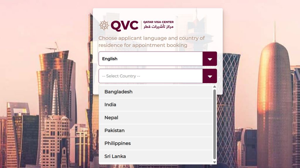 QVC Appointment Qatar – Select country of residence