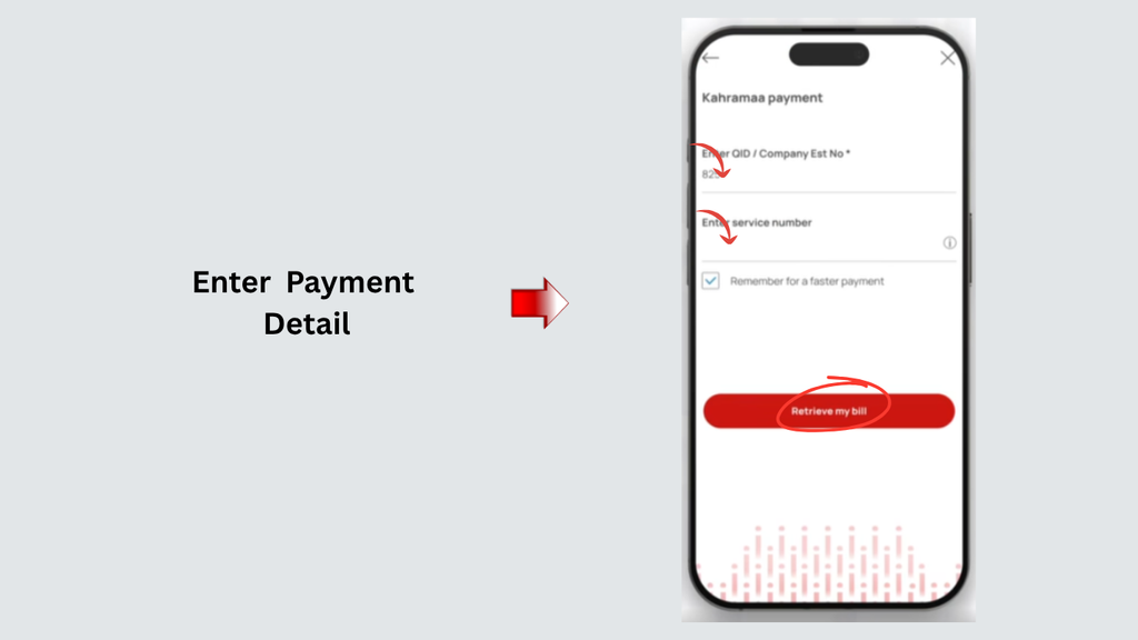 Enter Kahramaa payment details to retrieve and pay a bill