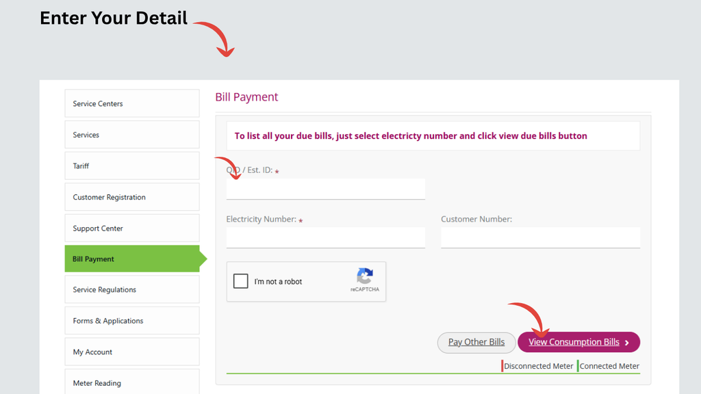 Kahramaa bill payment form for entering customer and electricity details