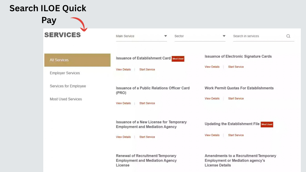 How to find ILOE Quick Pay for ILOE Fine Check UAE on MOHRE services page